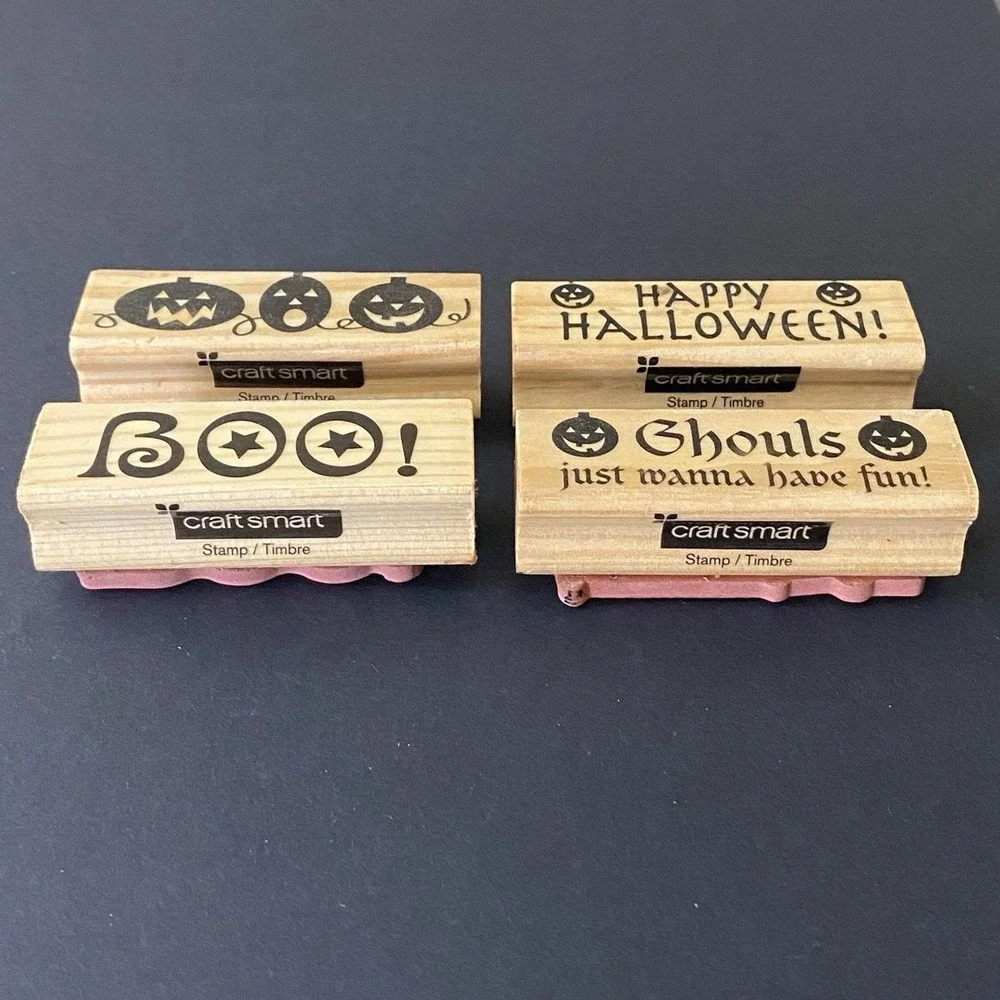 Craft Smart Mounted Rubber Stamps Lot of 4 Halloween Theme Boo Ghouls Pumpkins